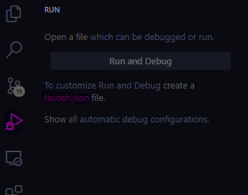 VS Code Run panel with the create a launch.json file link
